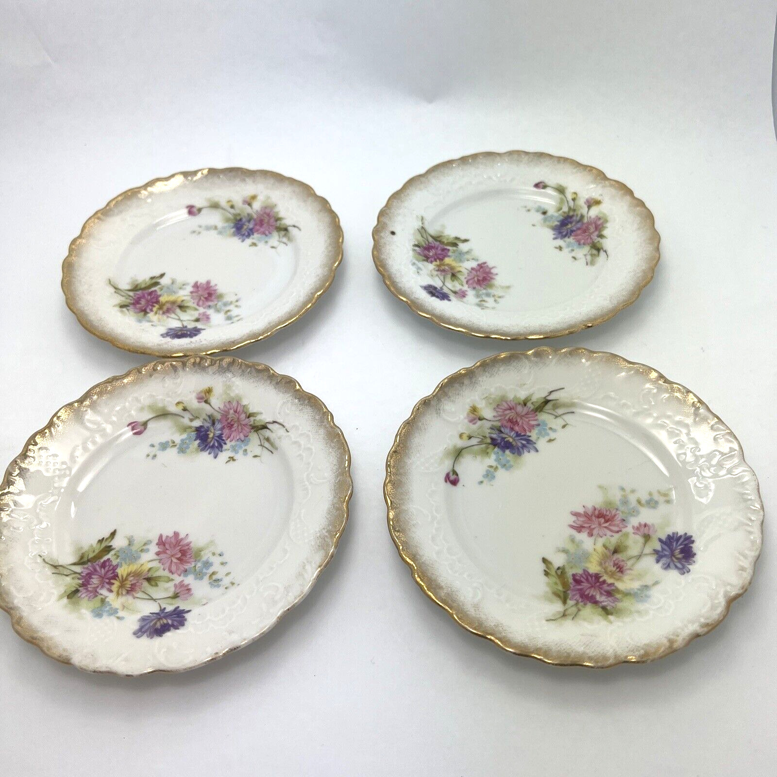 Vintage Set of 4 Carnations, Silesien Small Plate, Bread Germany, Scalloped