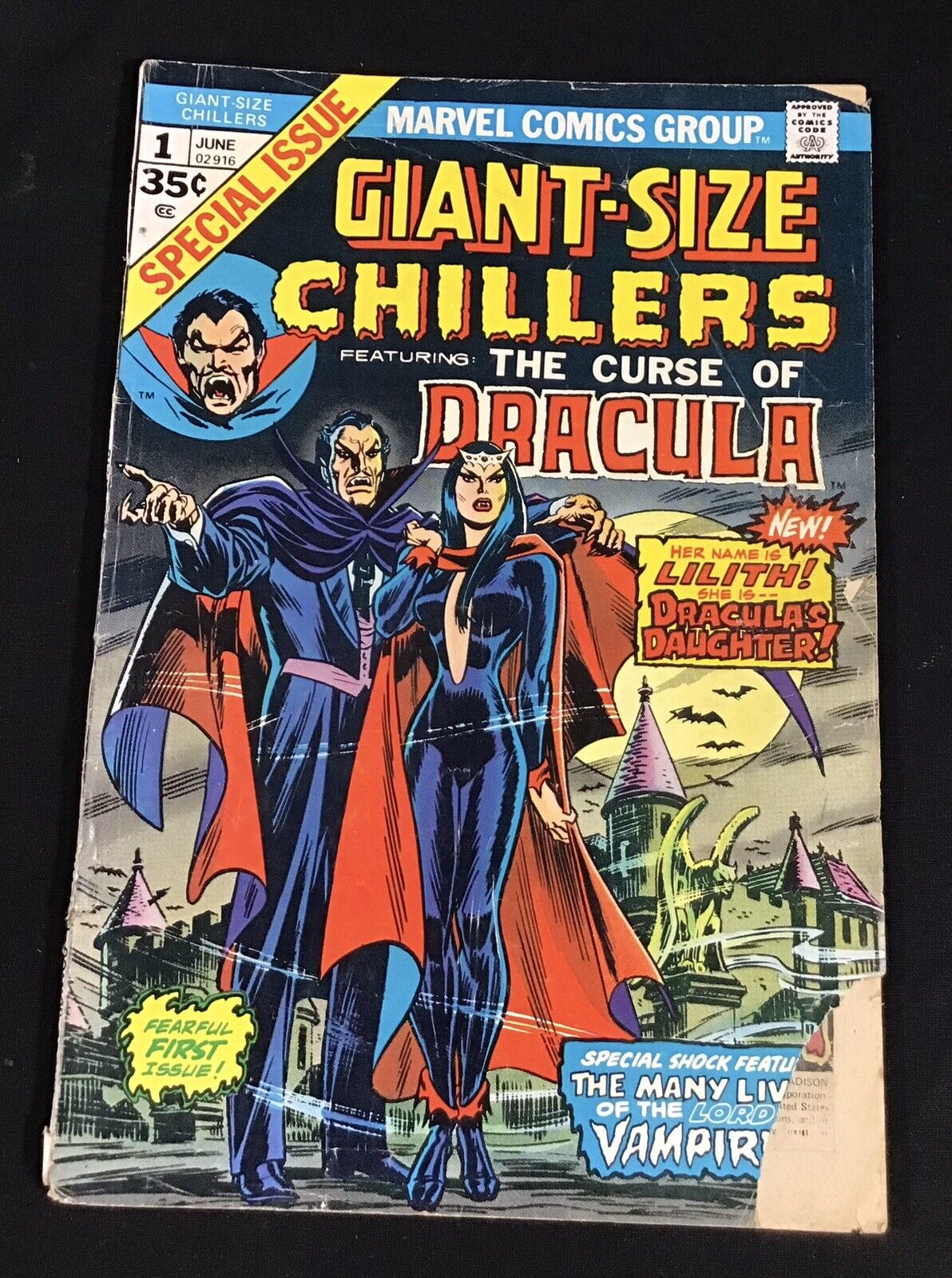 Vintage 1974 Marvel Giant Size Chillers Dracula Origin Lilith #1 Comic Book