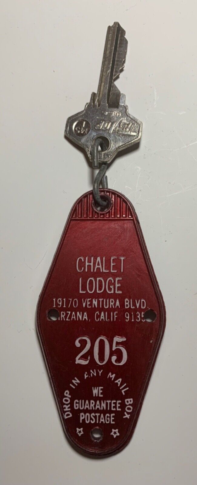 Chalet Lodge Hotel Motel Room Key Fob with Key Tarzana, California #205