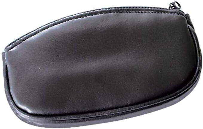 Padded Roll-Up Pouch, Oval, with Zipper Leather, Black