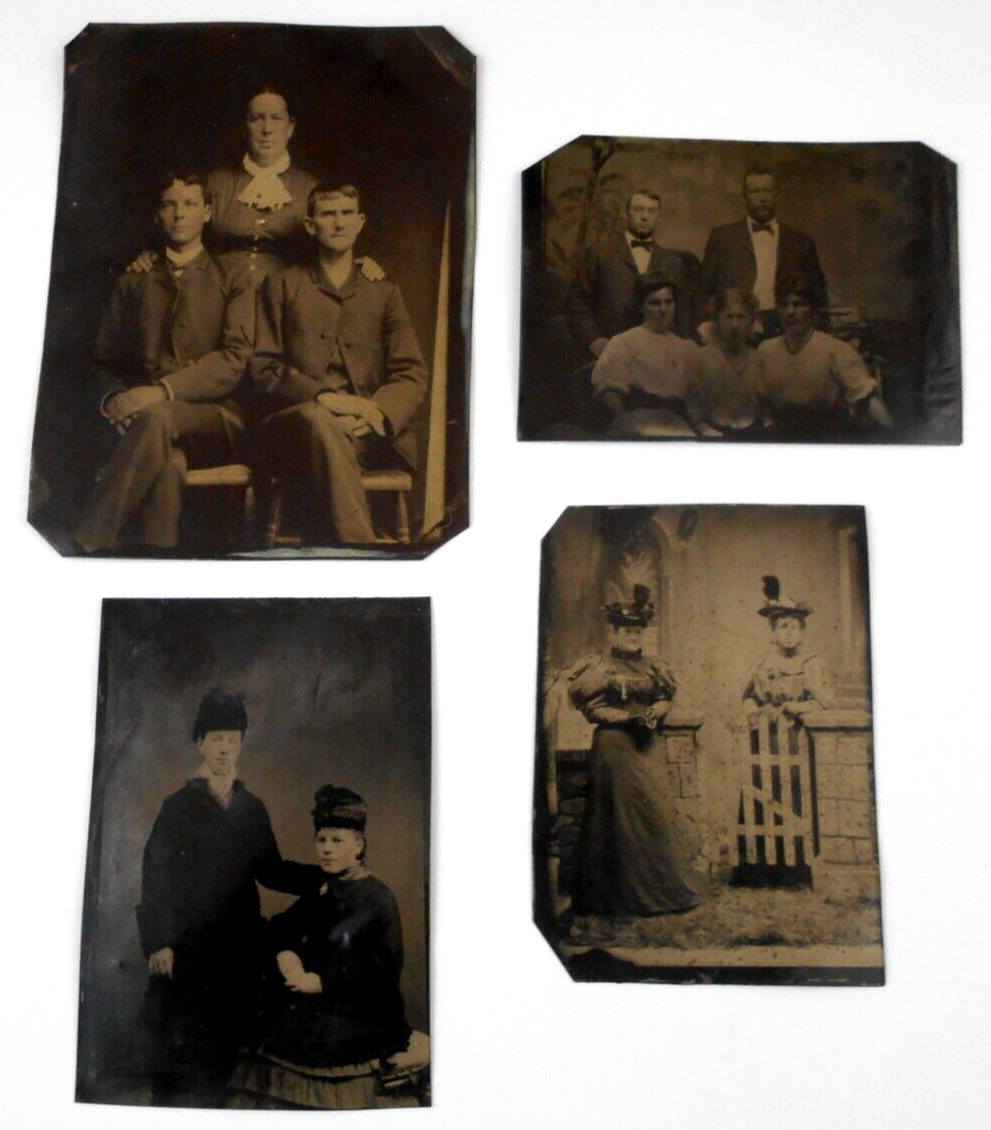4-PC LOT ANTIQUE TINTYPE PHOTOS CHARMING LADIES AND GENTLEMEN 1880-1900s GOOD