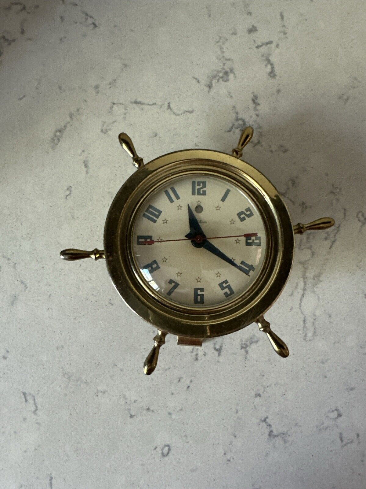 Vintage TELECHRON Ship Wheel Brass Electric Clock Nautical Design Model 3H85
