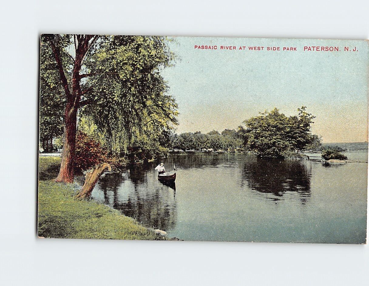 Postcard Passaic River at West Side Park Paterson New Jersey USA