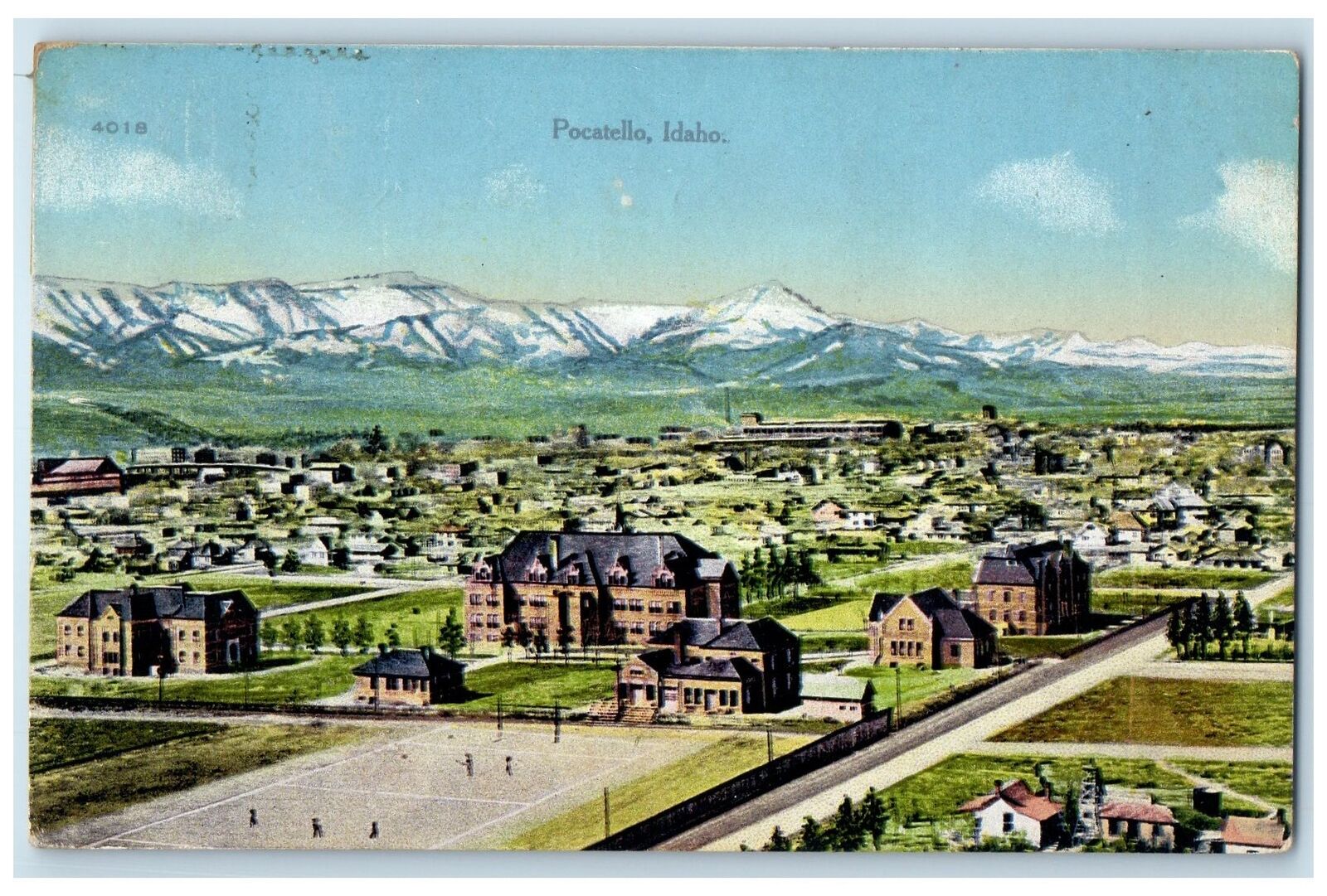 1918 Bird\'s Eye View Of Mountain And Houses Pocatello Indiana IN Posted Postcard