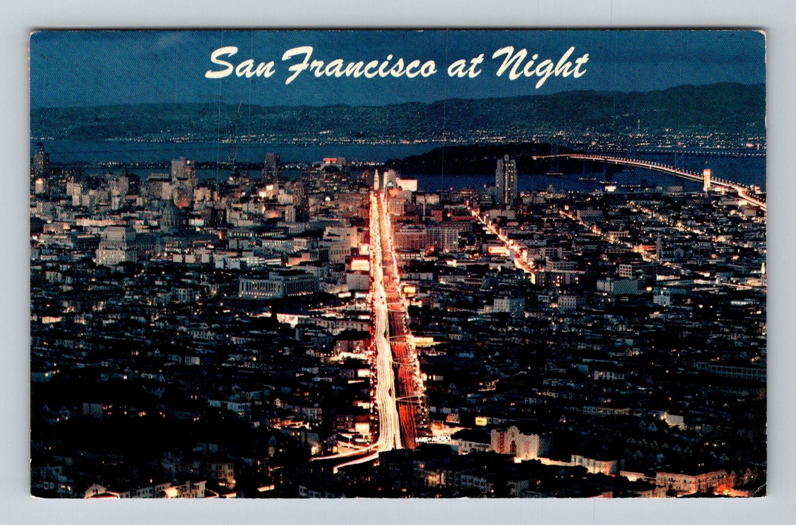 San Francisco CA-California, Aerial Of Night, Antique, Vintage c1963 Postcard