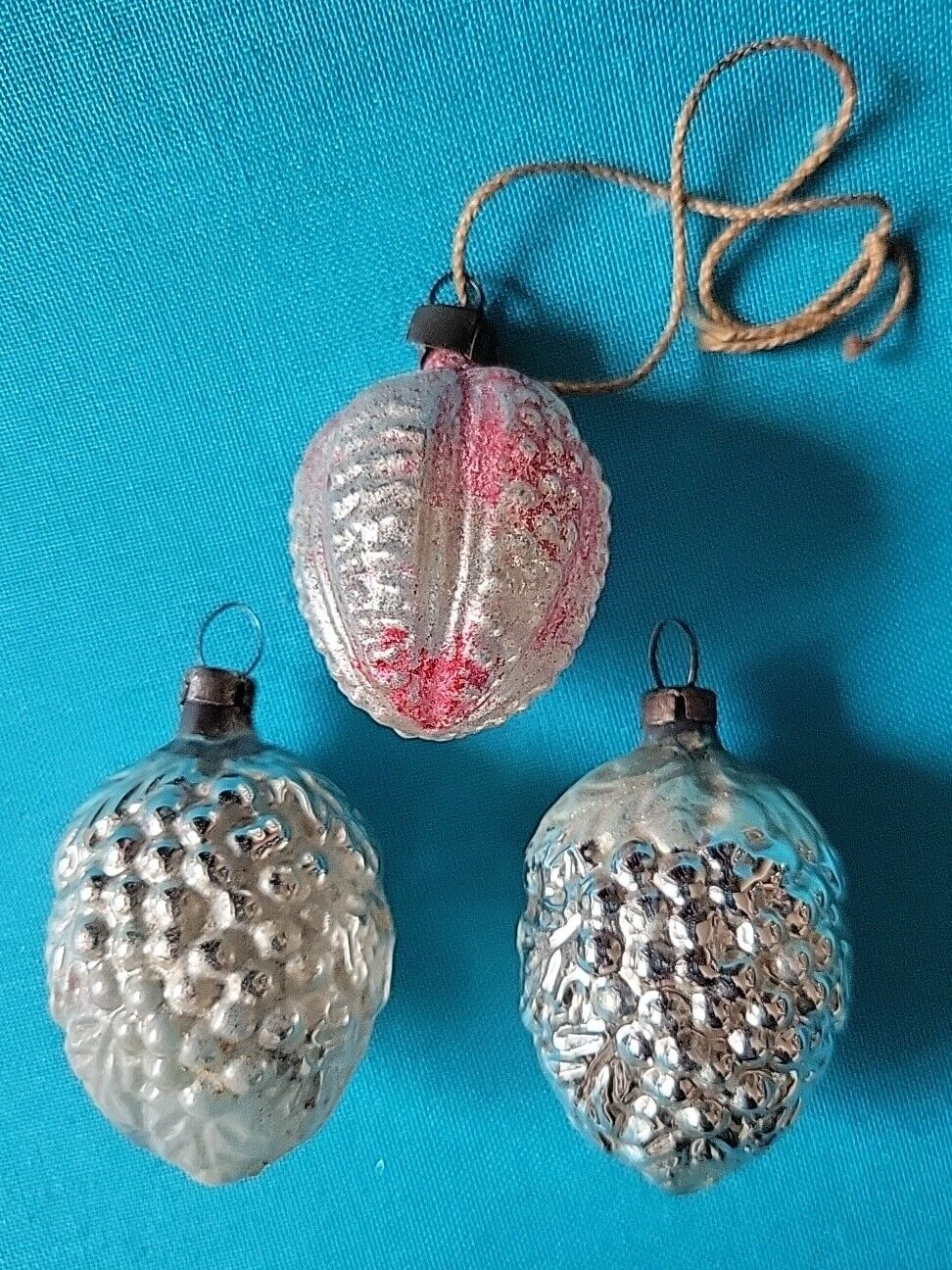 Antique Vintage Blown Glass Bumpy BERRY Mini Christmas Ornaments~Lot Of 3