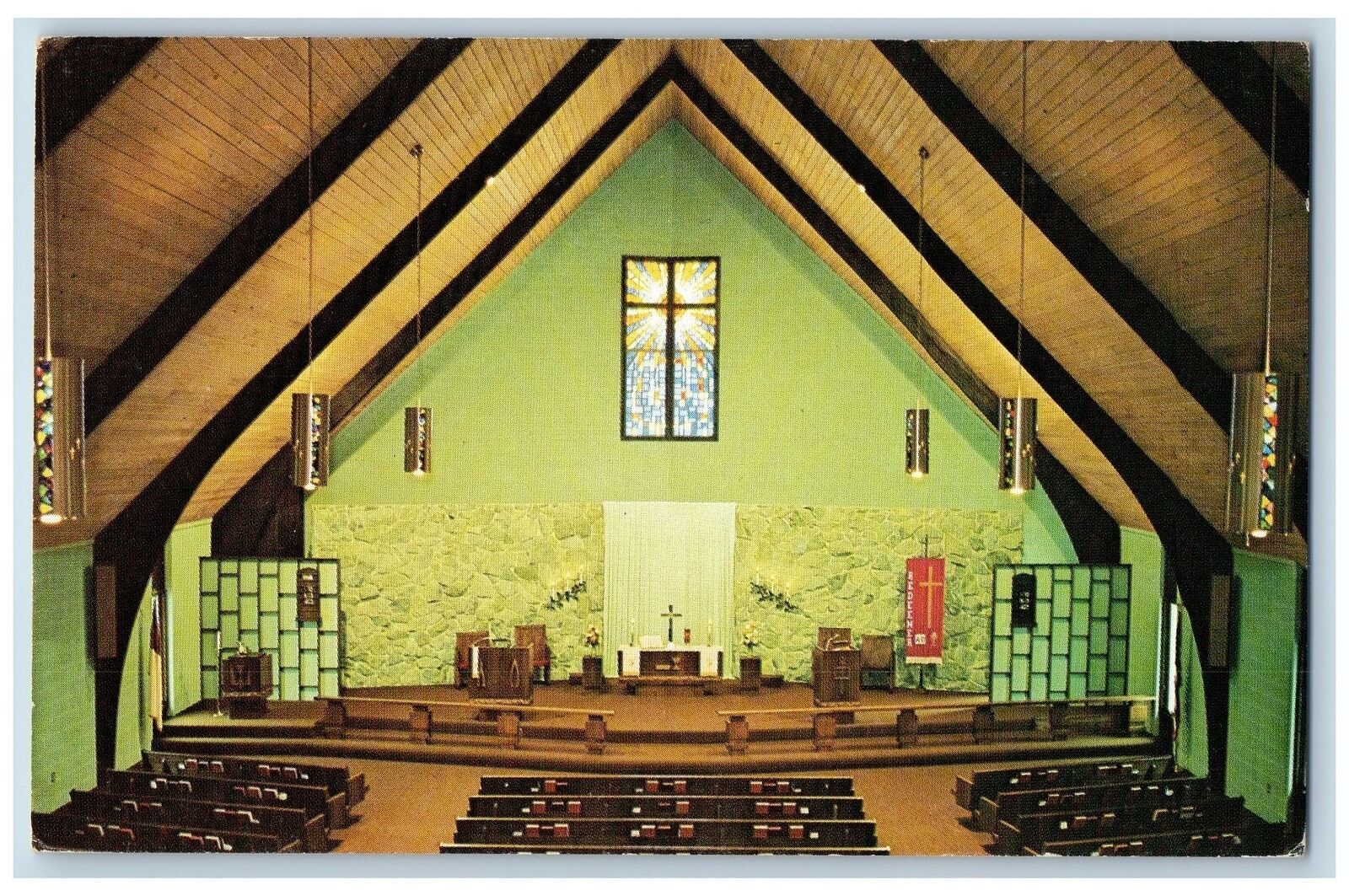 c1950's Redeemer Lutheran Church Interior Altar Benches Waverly Iowa IA Postcard