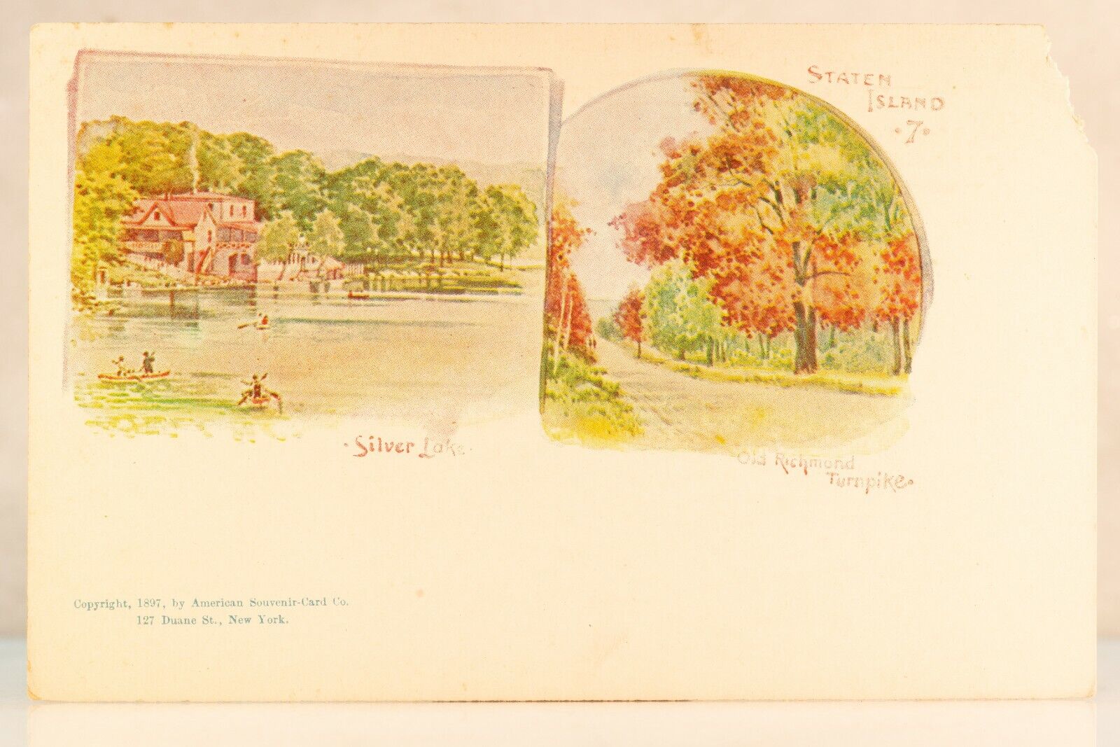 1897 Staten Island 7 Postcard, Richmond Turnpike, Silver Lake Souvenir Card