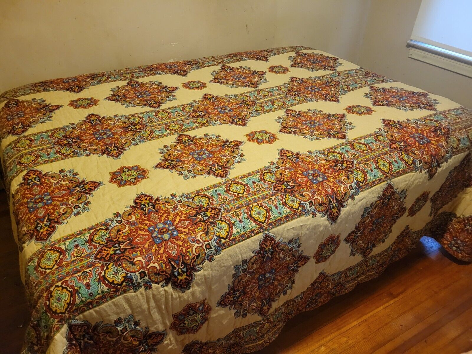 Vintage Handmade Elegant Persian Kilim Linen Heavy Queen Bedspread Coverlet 