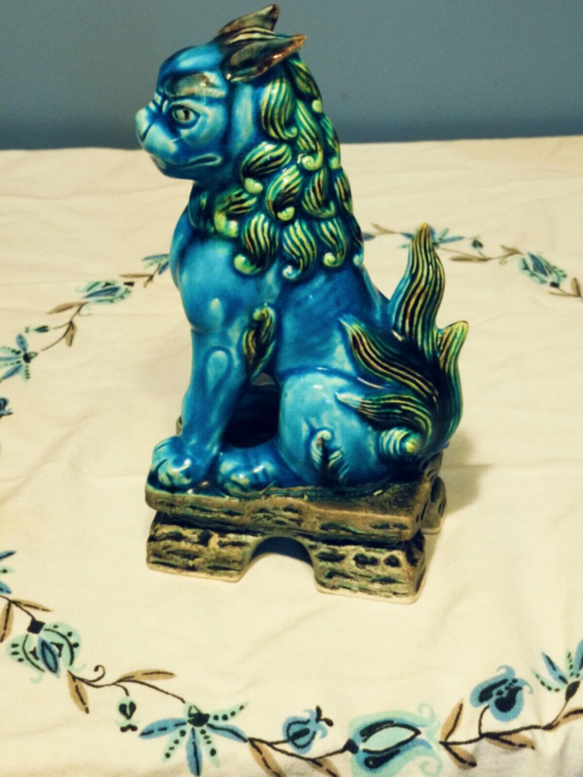 Vintage Ceramic Japan Statue of a Lion Blue in Color