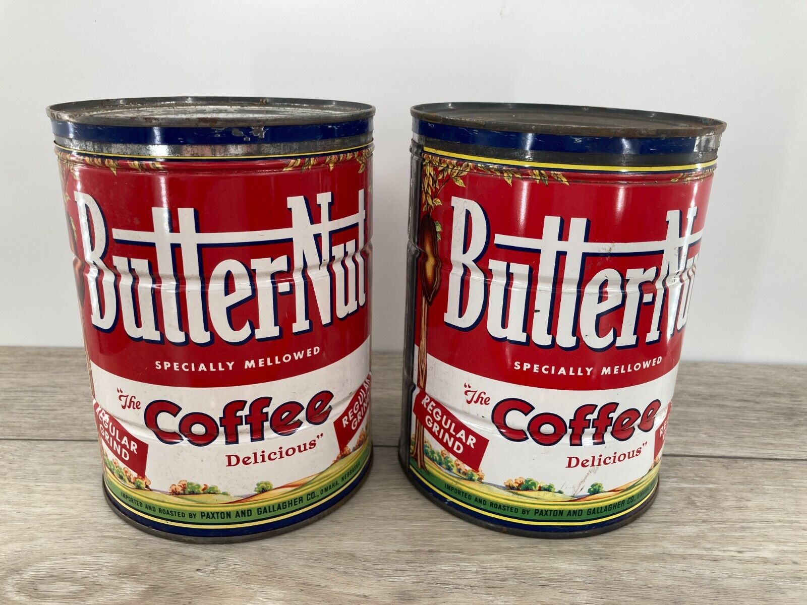 Vintage Coffee Tin Can Butter Nut Country Farmhouse Container Ground Christmas