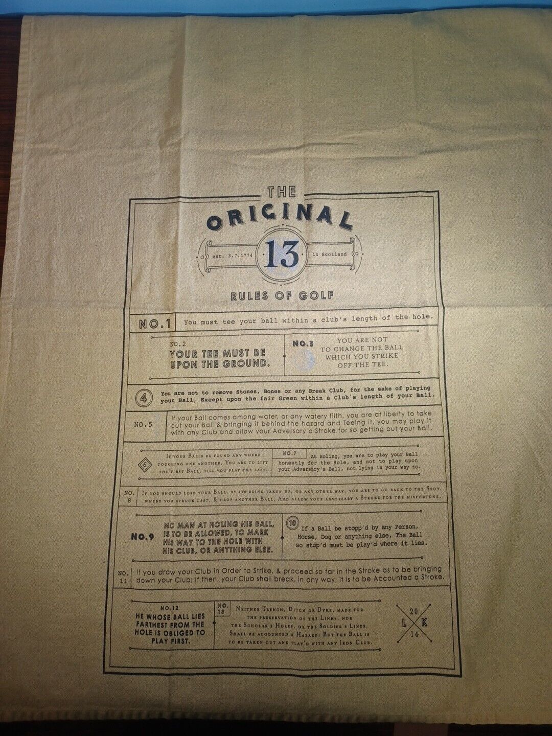 The Original 13 Rules Of Golf Tea Towel Fabric 2014 Red Envelope