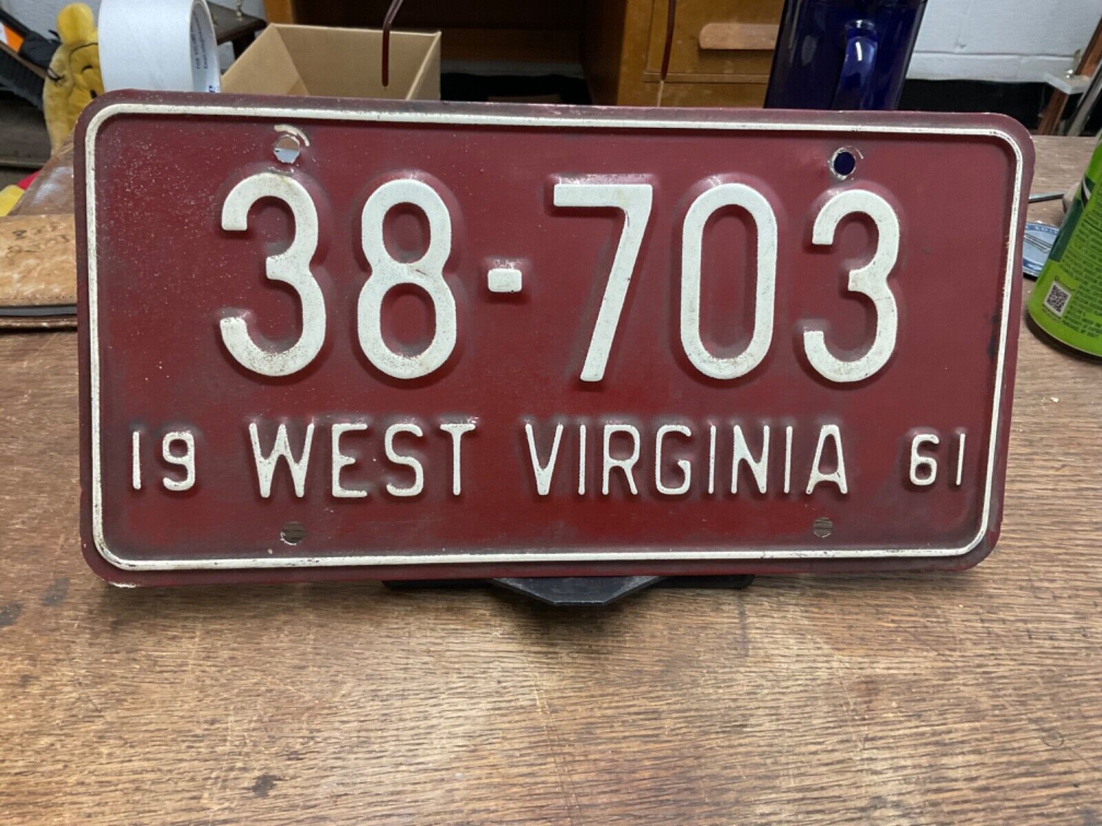 1961 West Virginia License Plate 38 703 Embossed Style