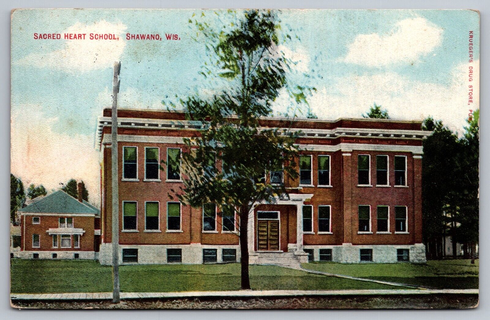 Sacred Heart School-Shawano Wisconsin Antique c1911 Postcard