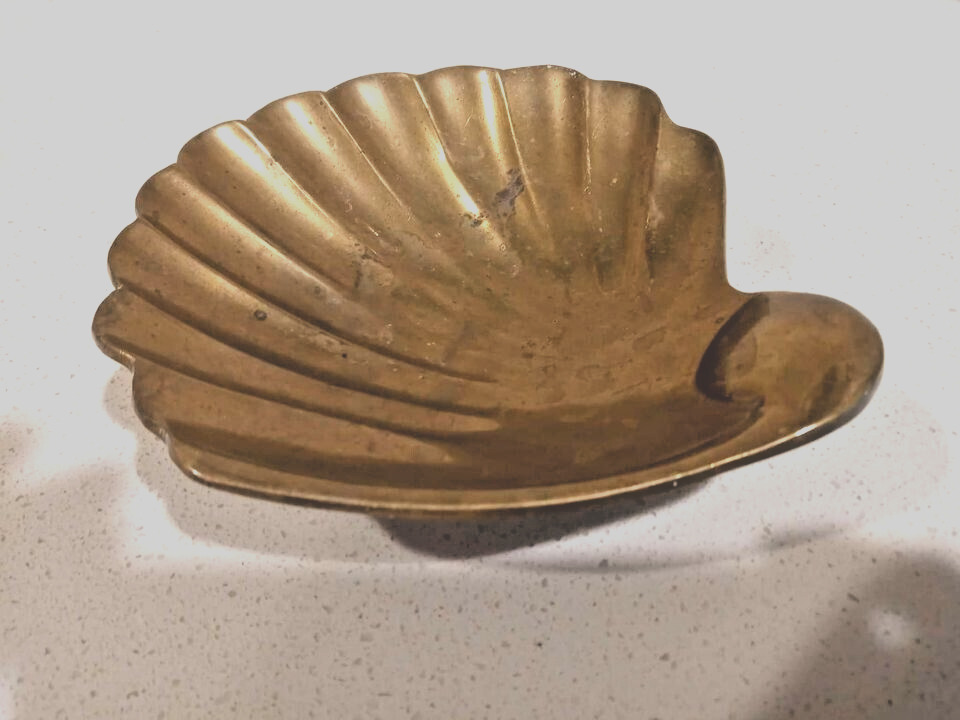 Vintage 1970s Brass Shell Dish Bowl