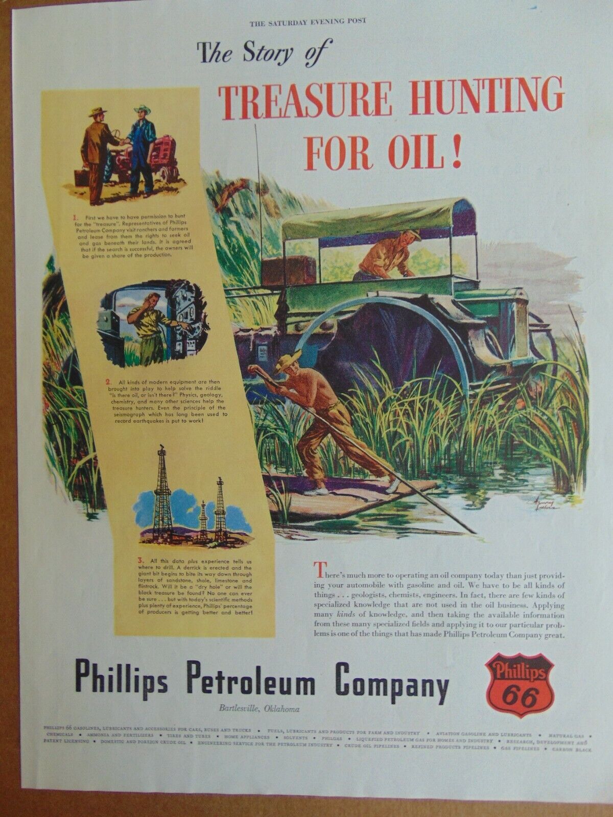 1949 PHILLIPS PETROLEUM CO. Treasure Hunting For OIL vintage art print ad
