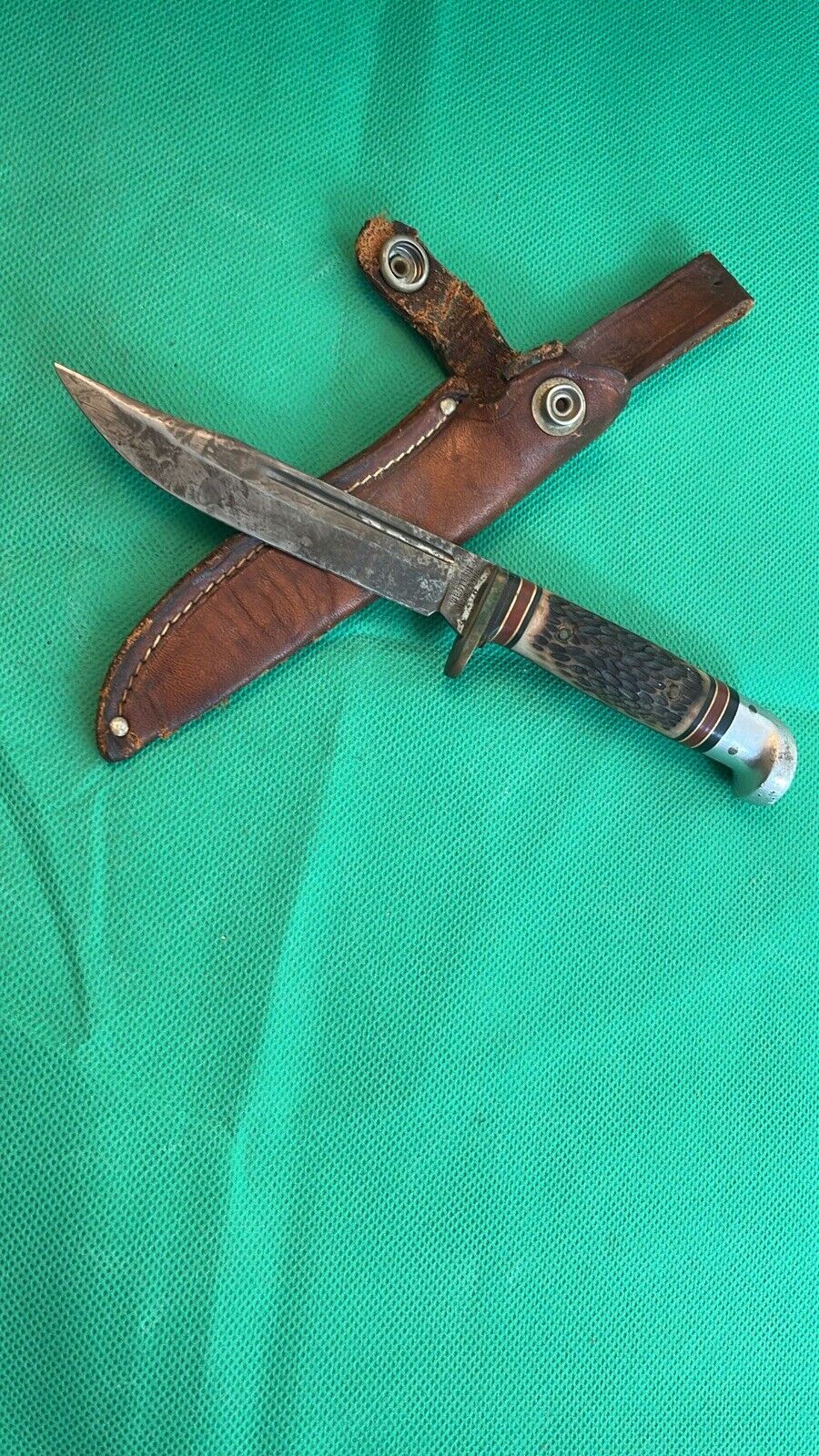 Western USA 648A Vintage Fixed Blade Hunting Knife w/ Sheath Brown Stag 4.5\