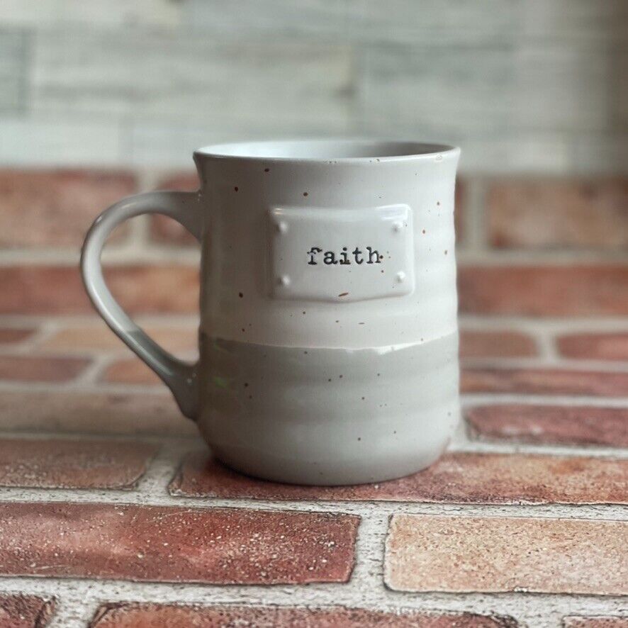 Crockery style mug cup with the word faith gifts for coffee tea lovers