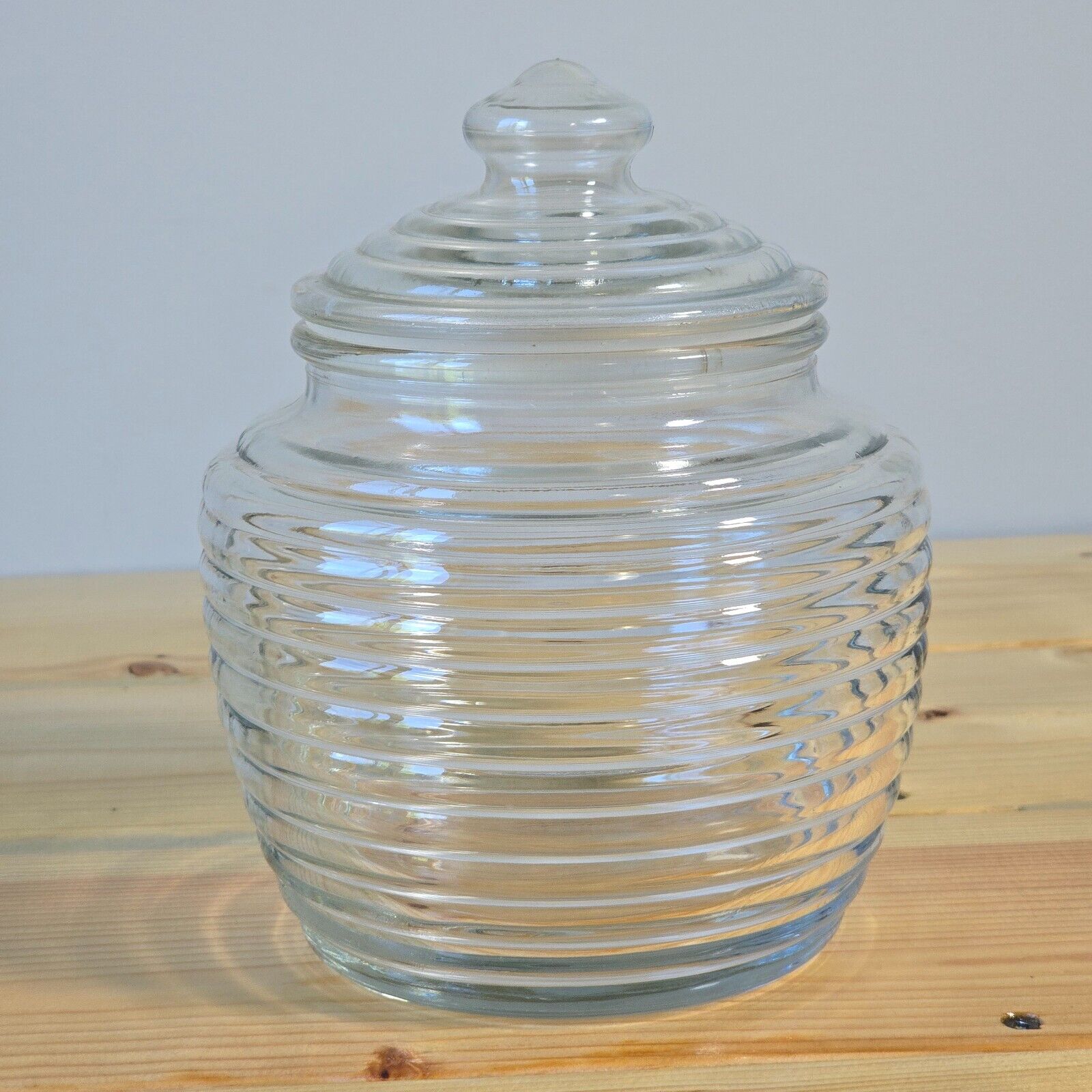 Anchor Hocking Beehive Jar Ribbed Glass Storage Container Apothecary Vintage USA
