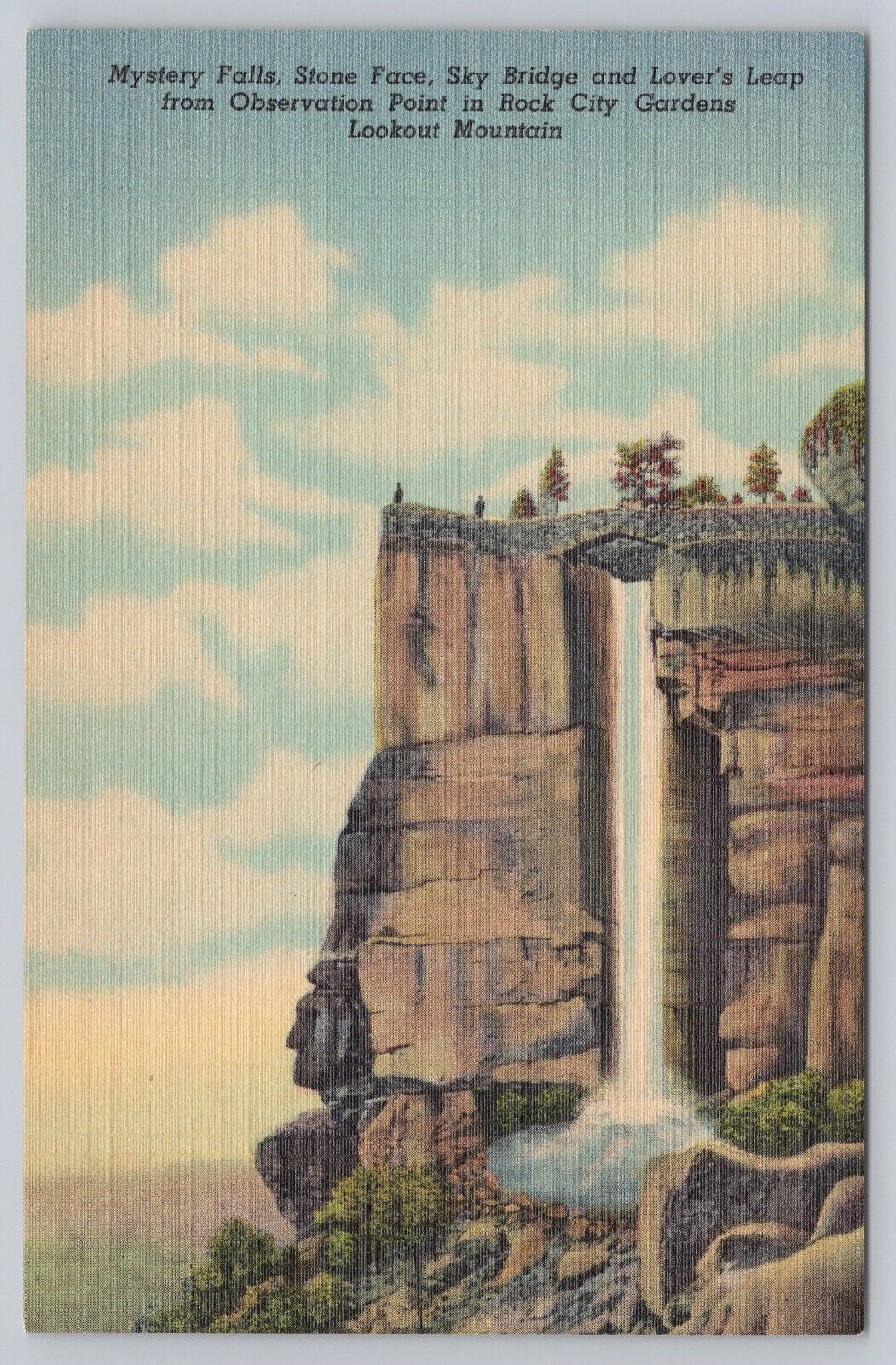 c 1930 Mystery Falls Stone Face Sky Bridge Lookout Mountain Georgia Postcard