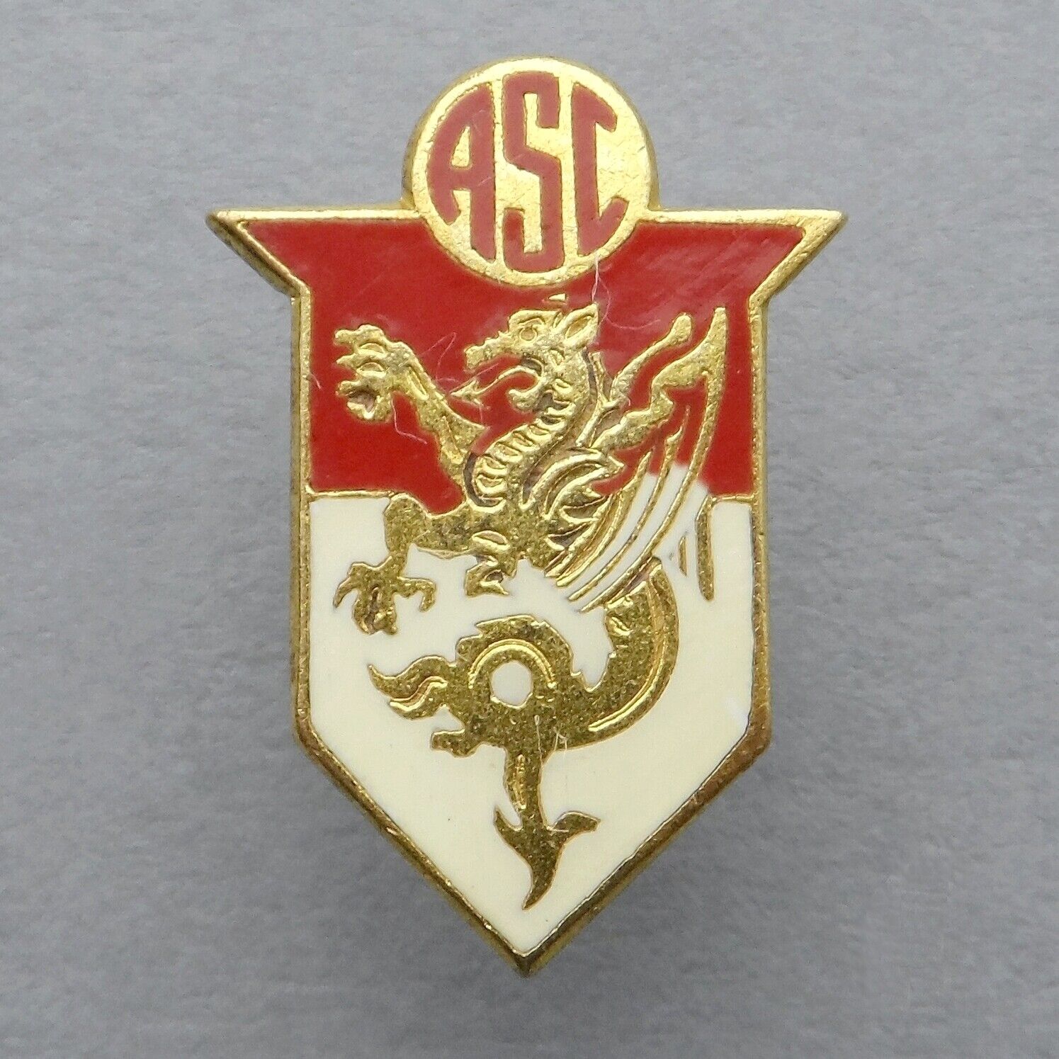 Badge. Enamel buttonhole. ASC, AS Cannes, Football. Pair Dragon
