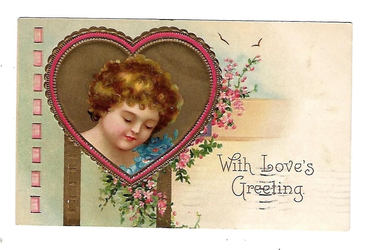 c1909 Int'l Art #839 Valentine Postcard  Young Girl Set in a Heart Embossed