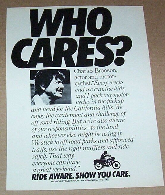 1986 print ad -CHARLES BRONSON ride safe Motorcycle Industry Council advertising