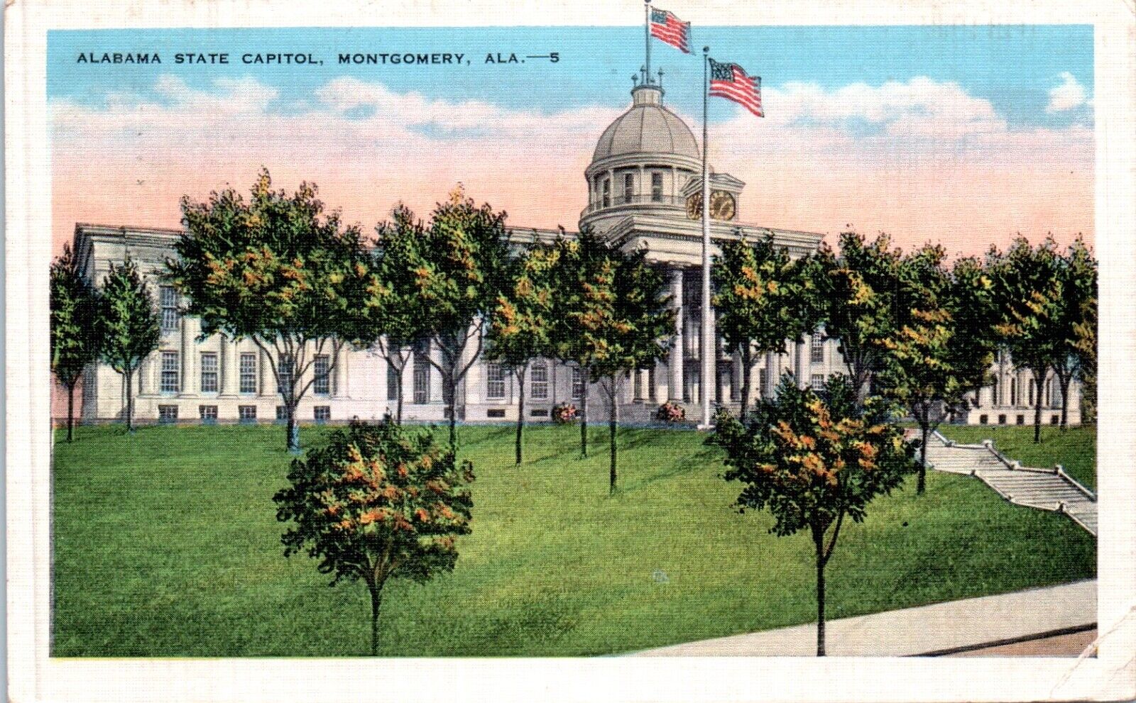 Montgomery, AL - Alabama State Capitol Postcard Linen Posted 1943