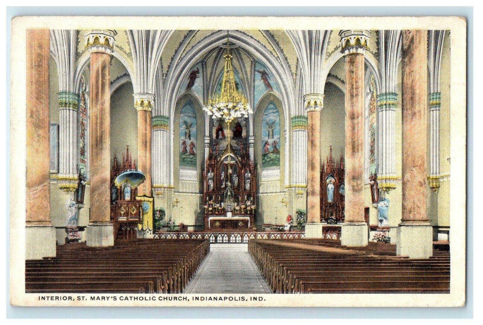 c1920's Interior St. Mary's Catholic Church Indianapolis Indiana IN Postcard