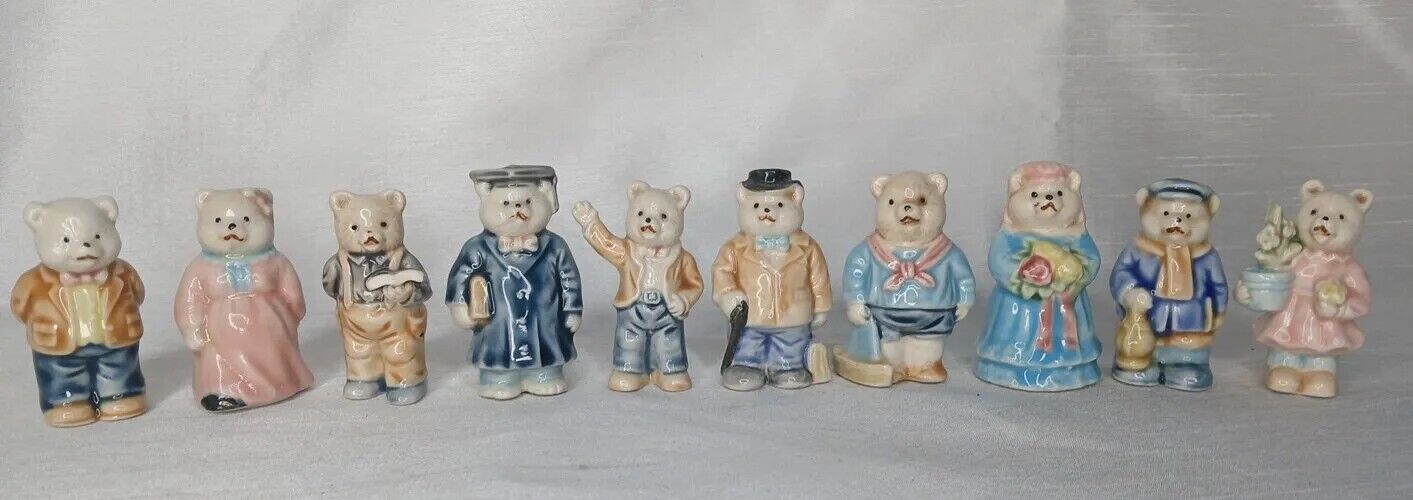 Vintage Small Porcelain Cute Colorful Teddy Bear Figurines Lot Of 10