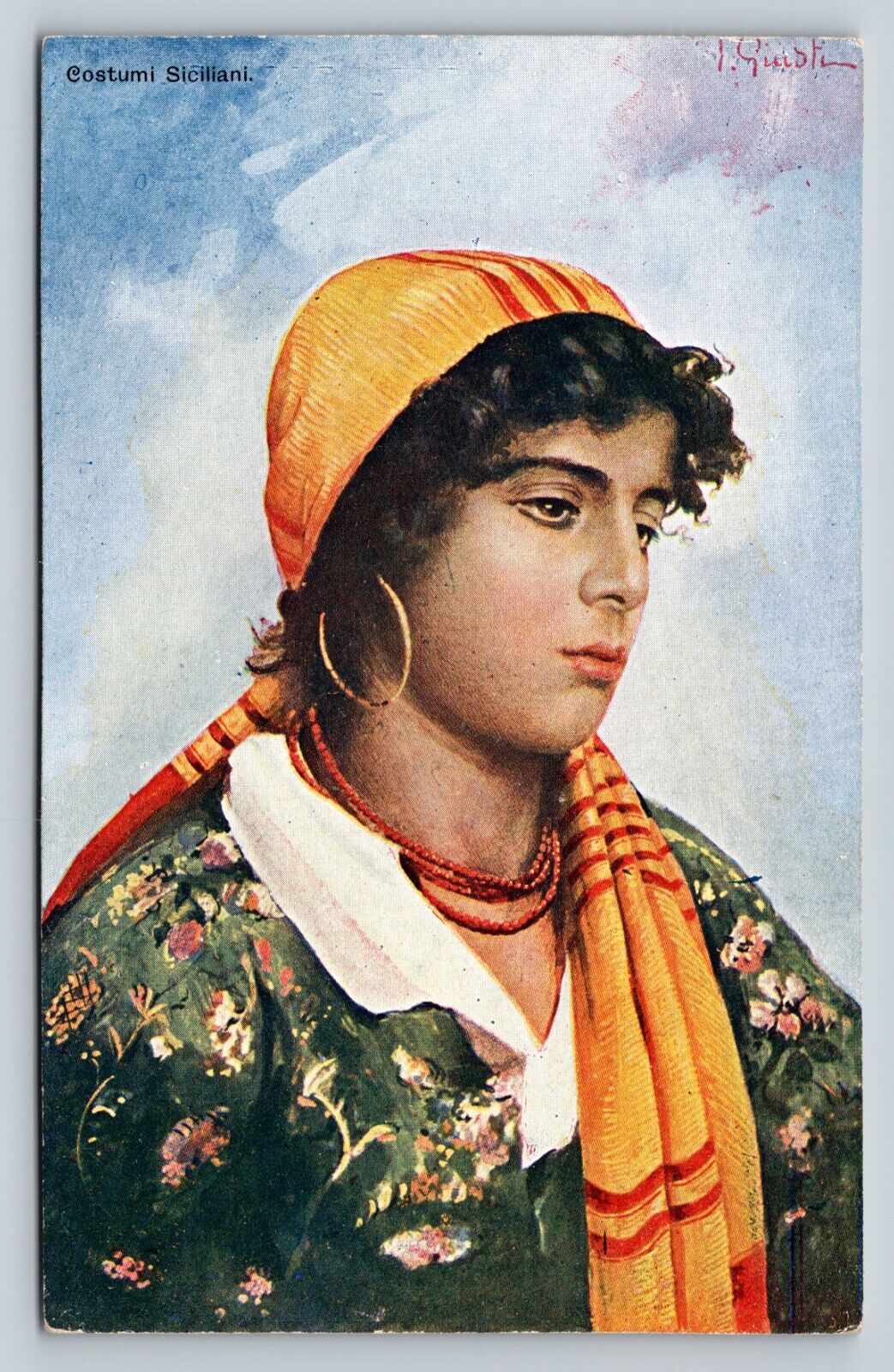 Colorful Sicilian Costume On Woman Art Print DB Unposted VINTAGE Postcard