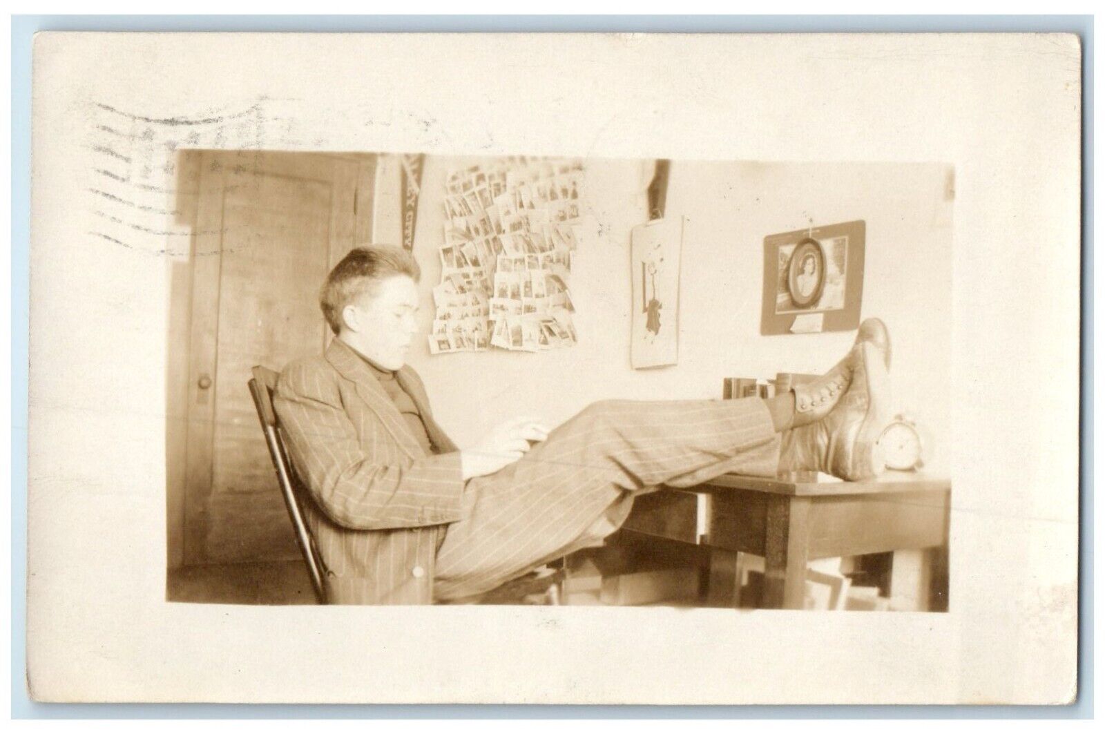1913 College Dorm Room Valley City Pennant Appleton WI RPPC Photo Postcard