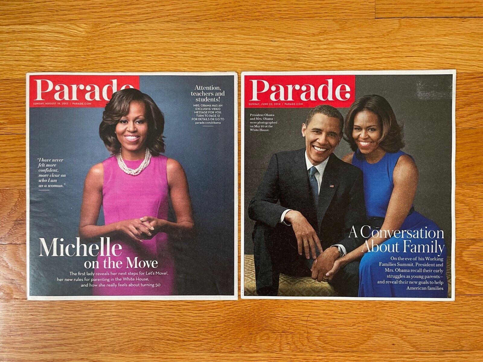 PARADE Magazine MICHELLE + BARACK OBAMA August 18, 2013; June 22, 2014