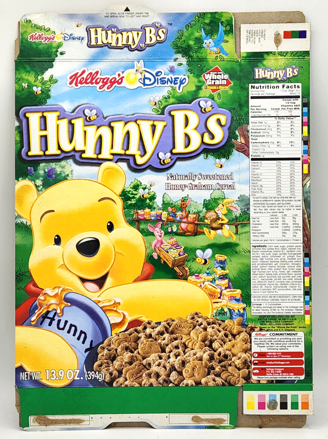 Kellogg\'s Disney Hunny B\'s Cereal Box from 2001 - Winnie the Pooh - Flat