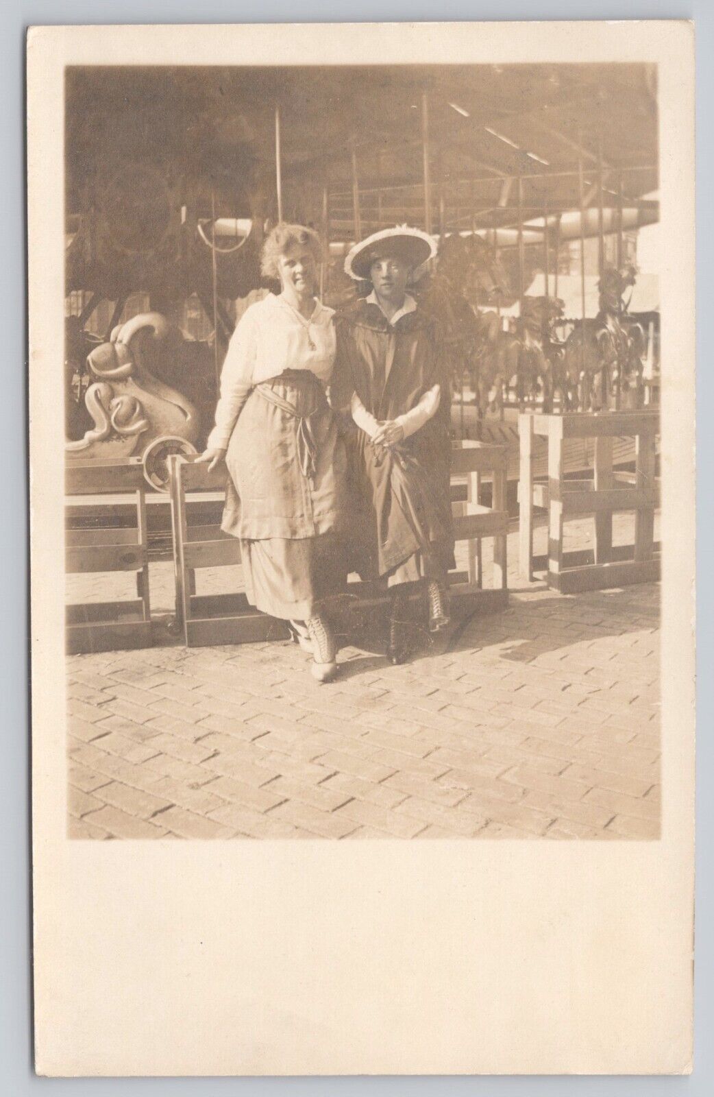Two Sexy Young Lesbians Carousel Gay Interest, Vintage RPPC Real Photo Postcard
