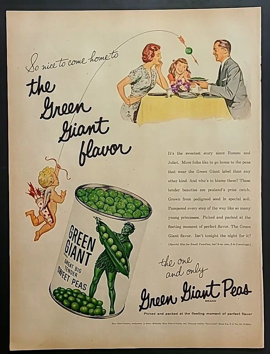 1957 Green Giant Sweet Peas the Green Giant Flavor Vtg 1950\'s Magazine Print Ad