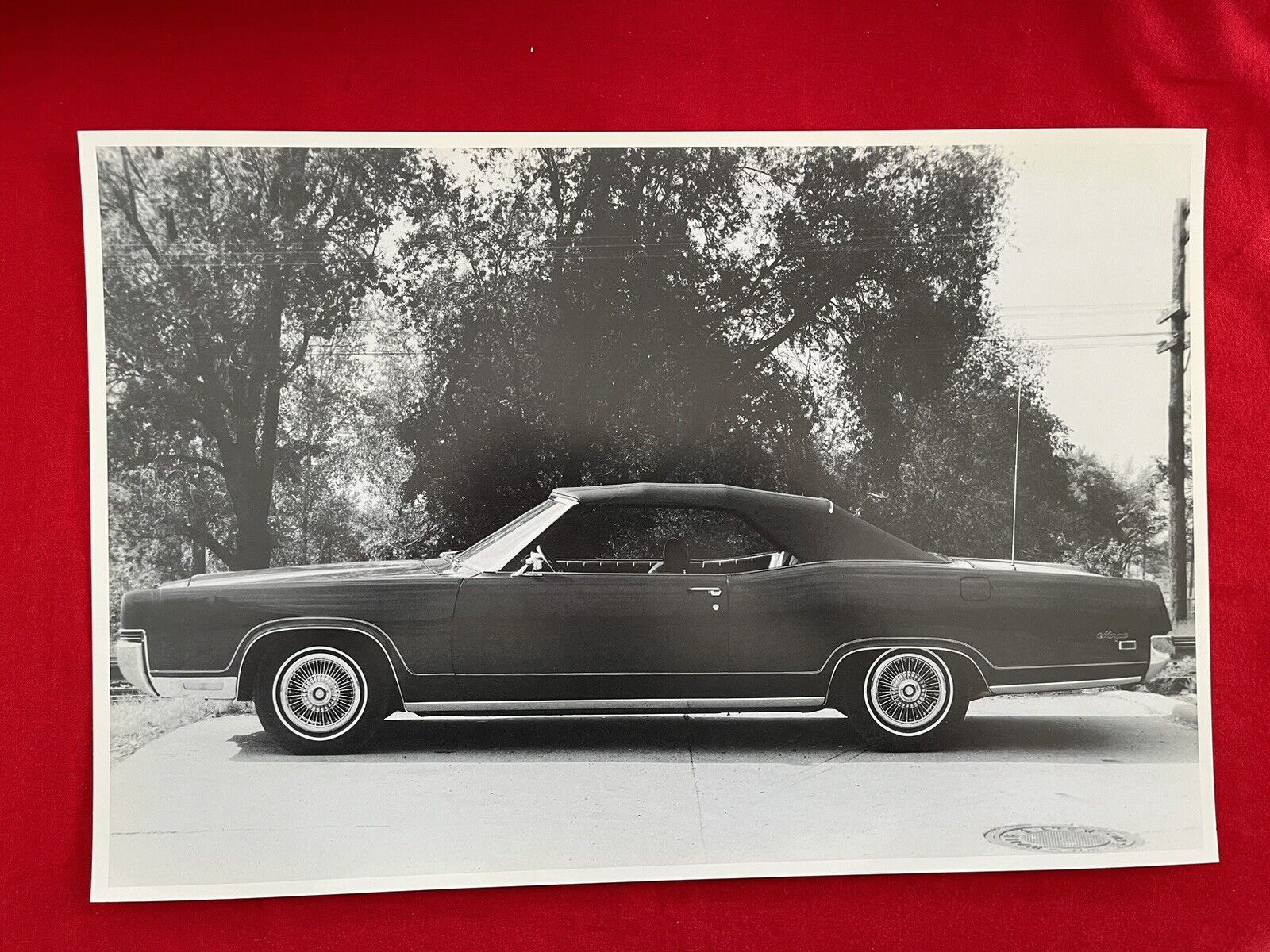 Large Vintage Car Picture. 1969 Mercury Marquis Convertible.  12x18, B/W, NOS