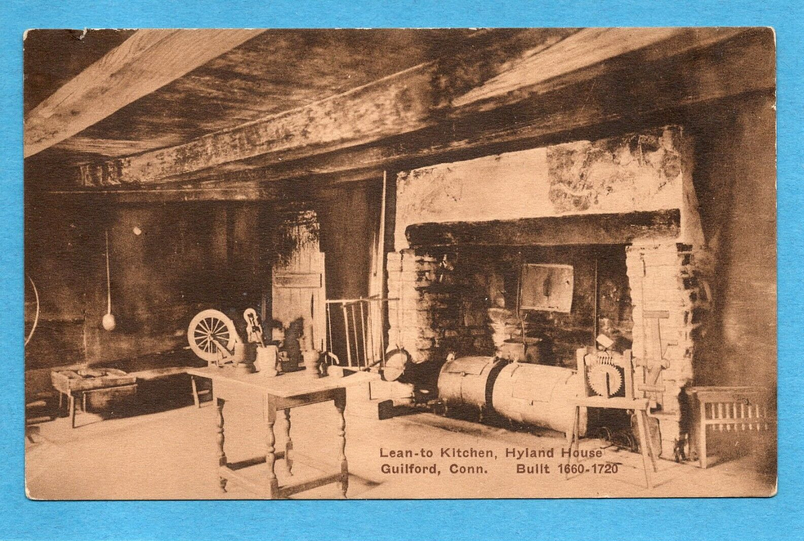 Postcard Lean-to Kitchen Hyland House Guilford Connecticut CT Built 1660-1720