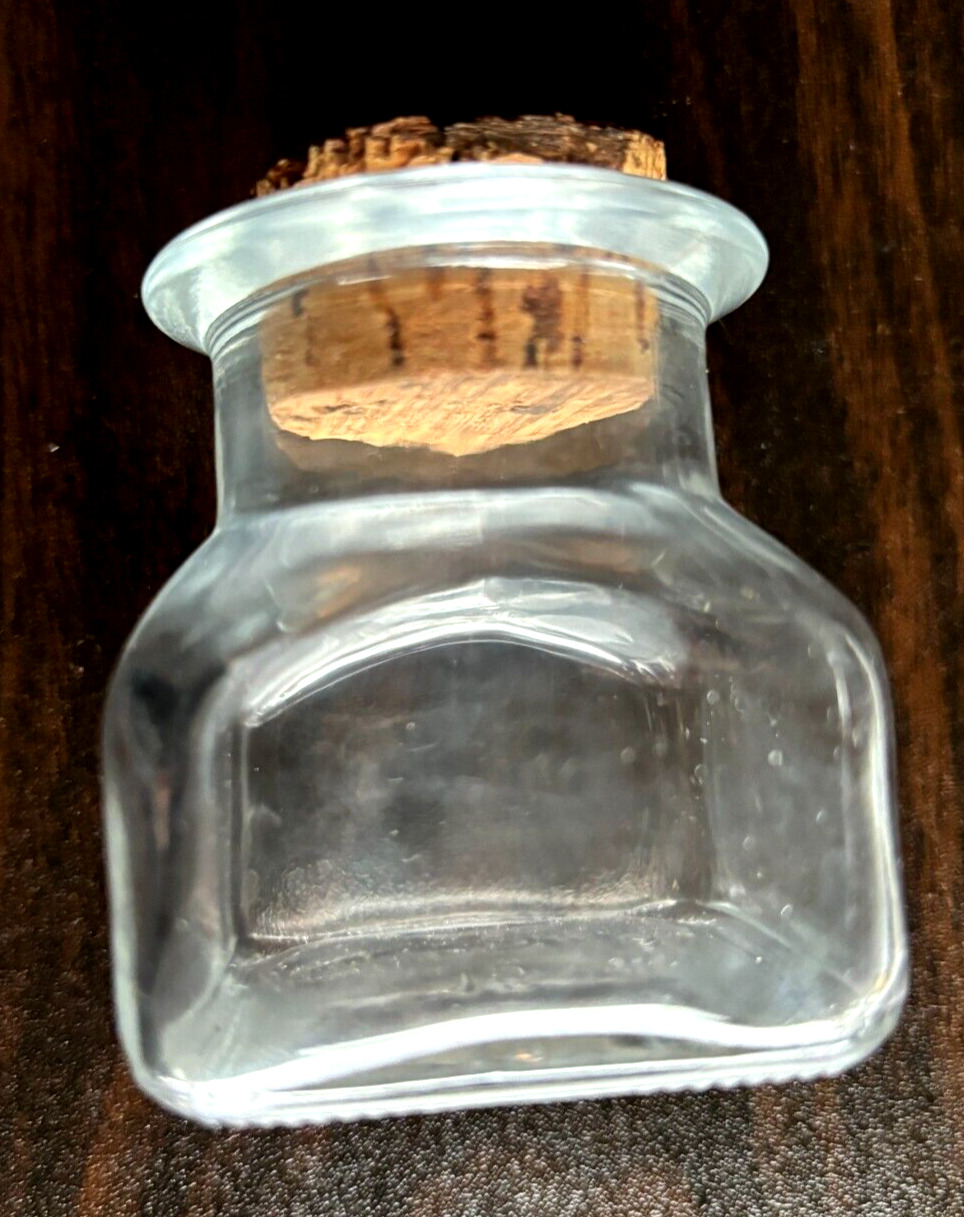 RARE Antique Square Aqua Glass Bottle Clear with Cork Medicine 2.5\