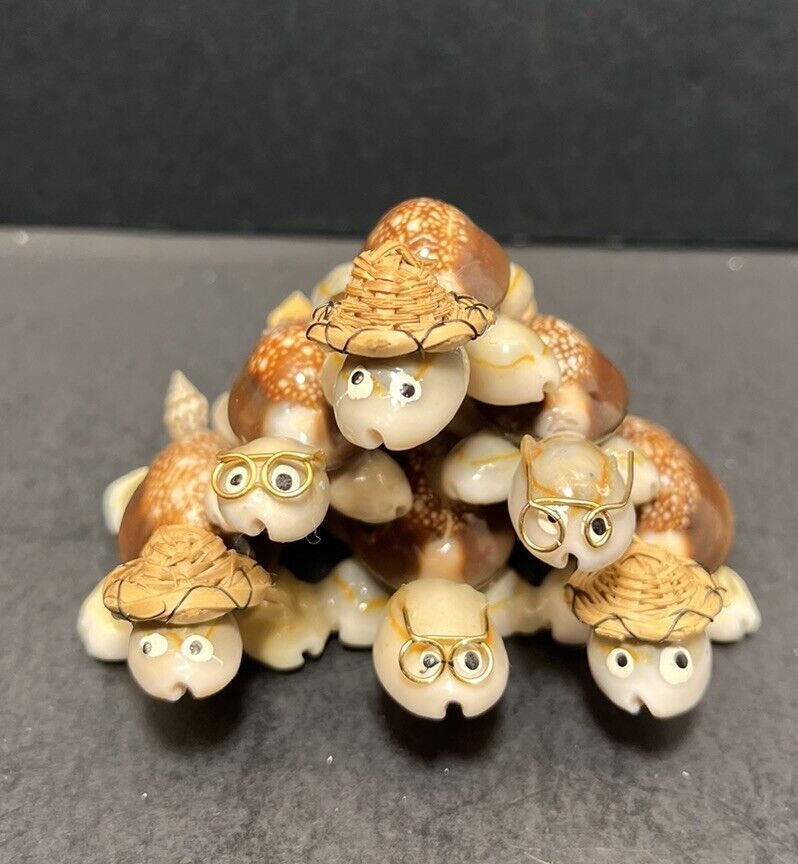 Vintage Seashell STACKED TURTLES  with Hats & Glasses Beach Souvenir Shell Art