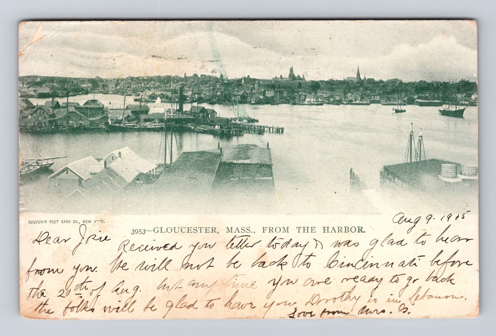 Gloucester MA-Massachusetts, From The Harbor, Antique, Vintage c1905 Postcard