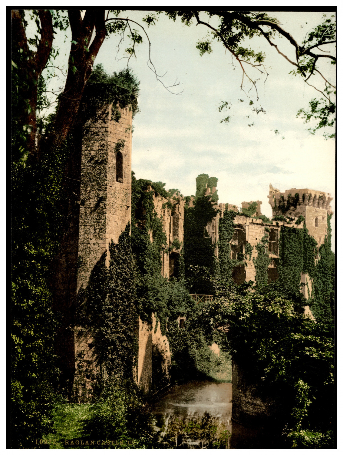 Wales. Monmouth. Raglan Castle III. Vintage Photochrome by P.Z, Photochr