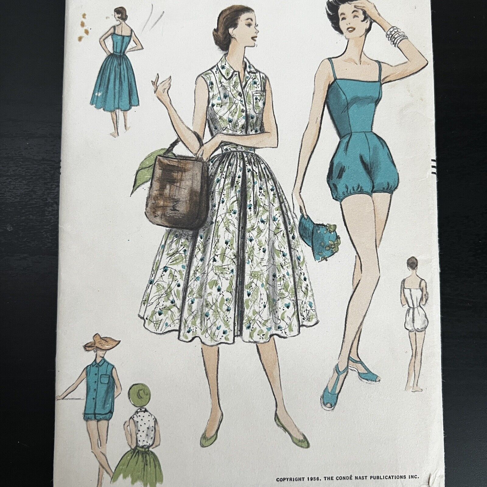Vintage 1950s Vogue 8618 Coquette Playsuit Shirt + Skirt Sewing Pattern 14 CUT