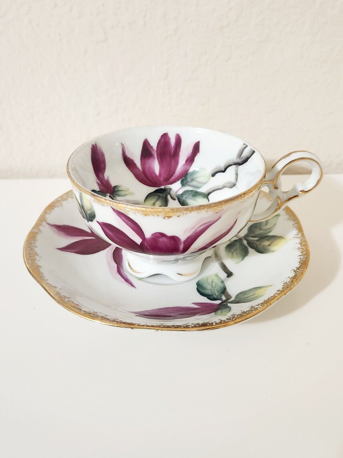 Hand Printed Vintage Antique Floral Collectible Small Tea Cup & Saucer Set