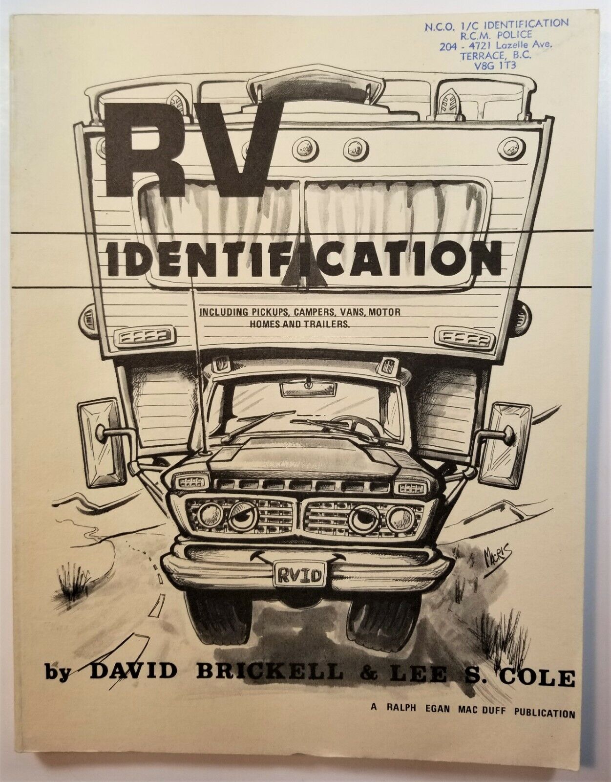 RCMP copy RV Camper Identification Guide Law Enforcement 1960s 1970s  E1