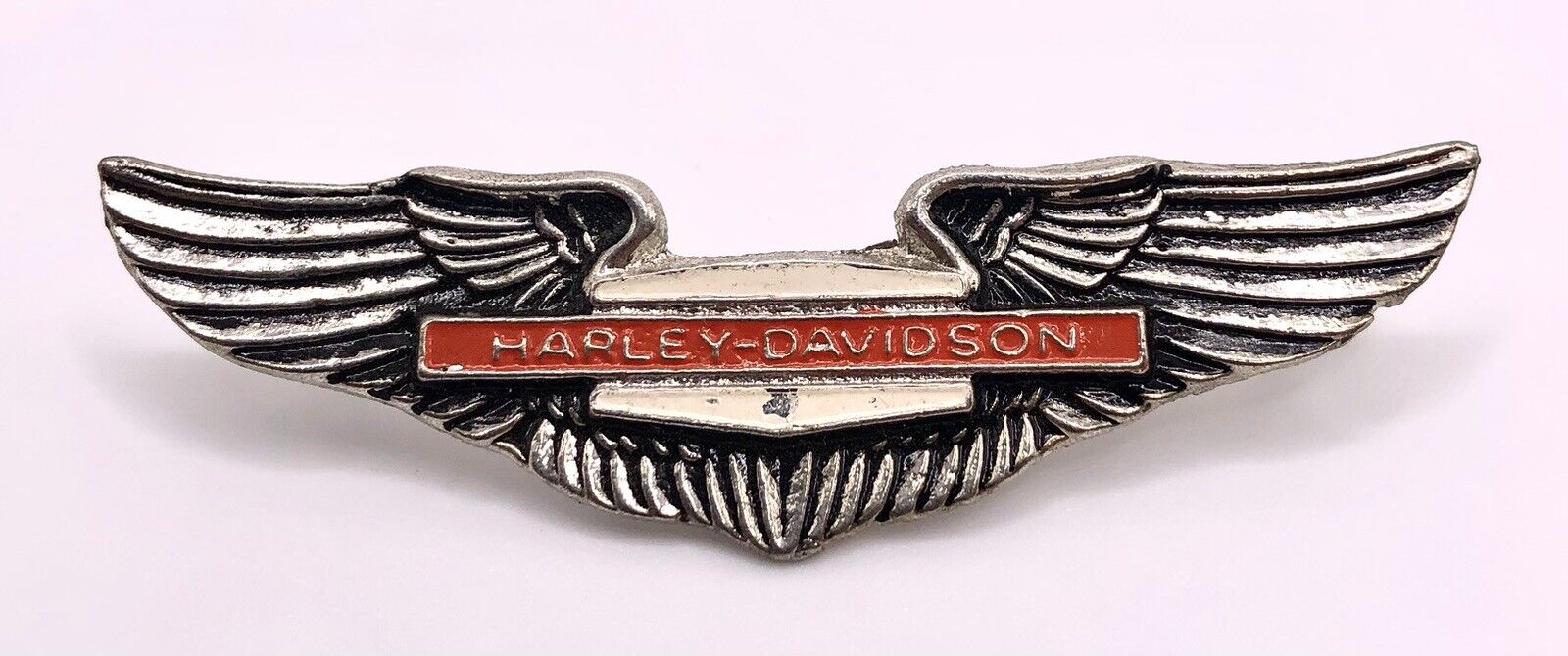 Vintage 1970s Harley Davidson Vest Lapel Hat Pin HD Wings Bar Shield Silver TONE