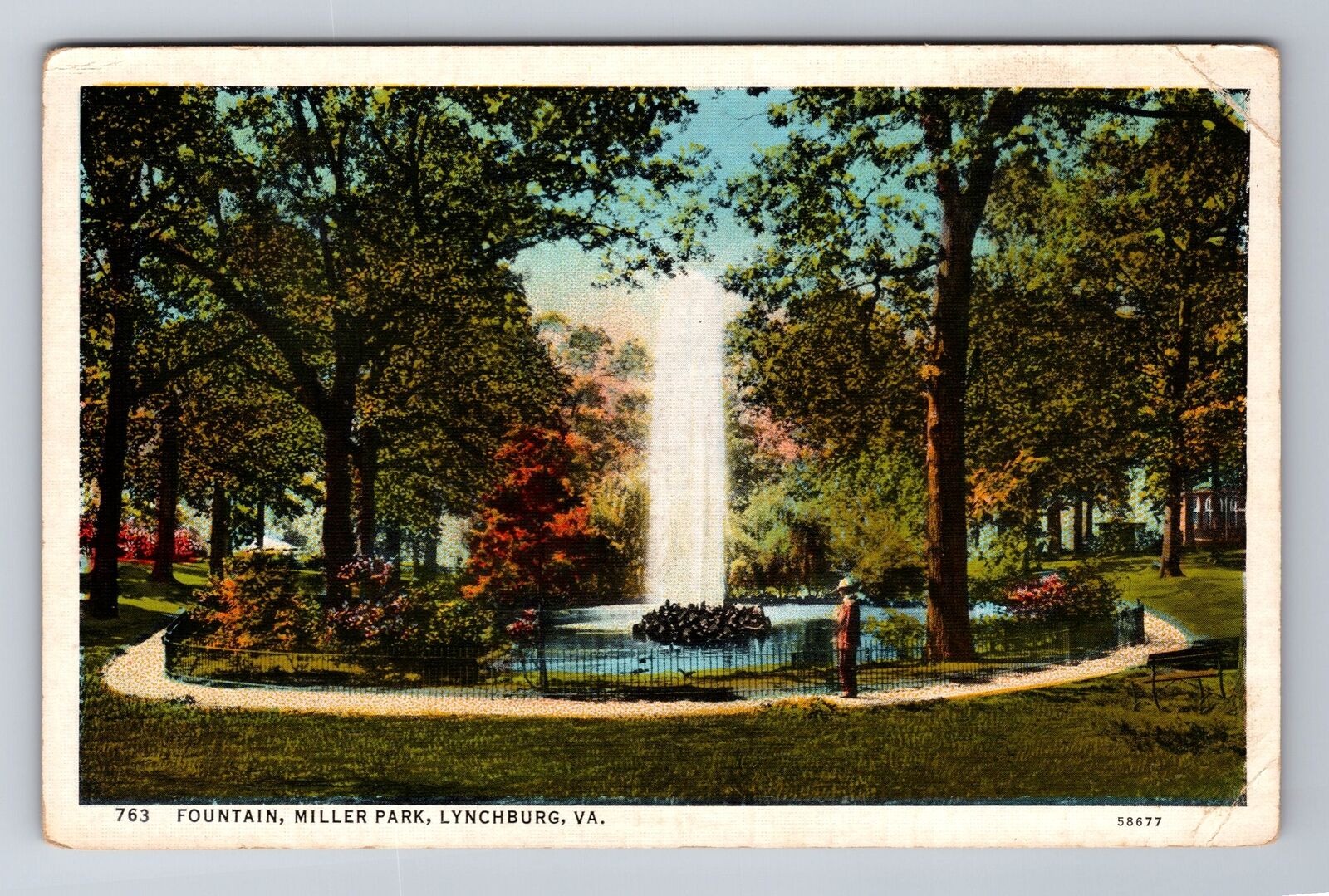 Lynchburg VA-Virginia, Miller Park, Fountain, Antique, Vintage Postcard