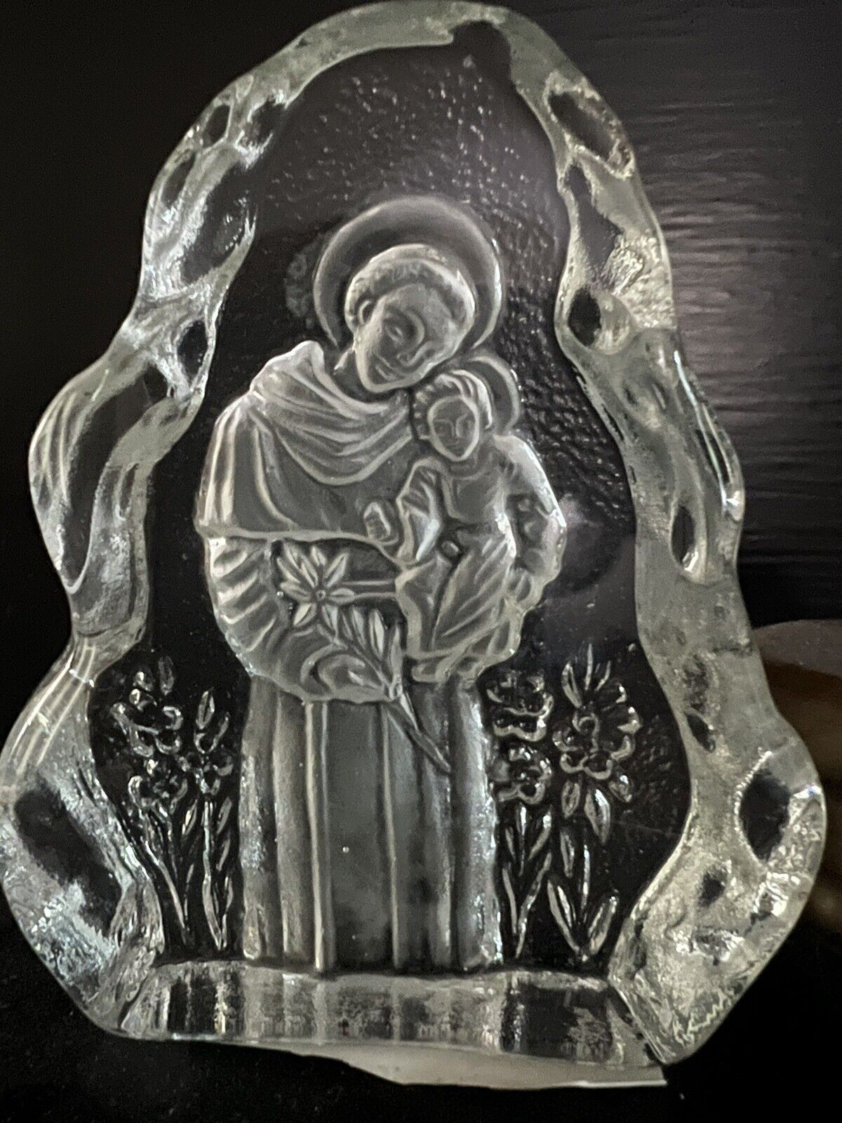 “Saint Joseph & Jesus” ~ Paperweight ~ Etched Glass~ Beautiful ~ Heavy ~ 4”H
