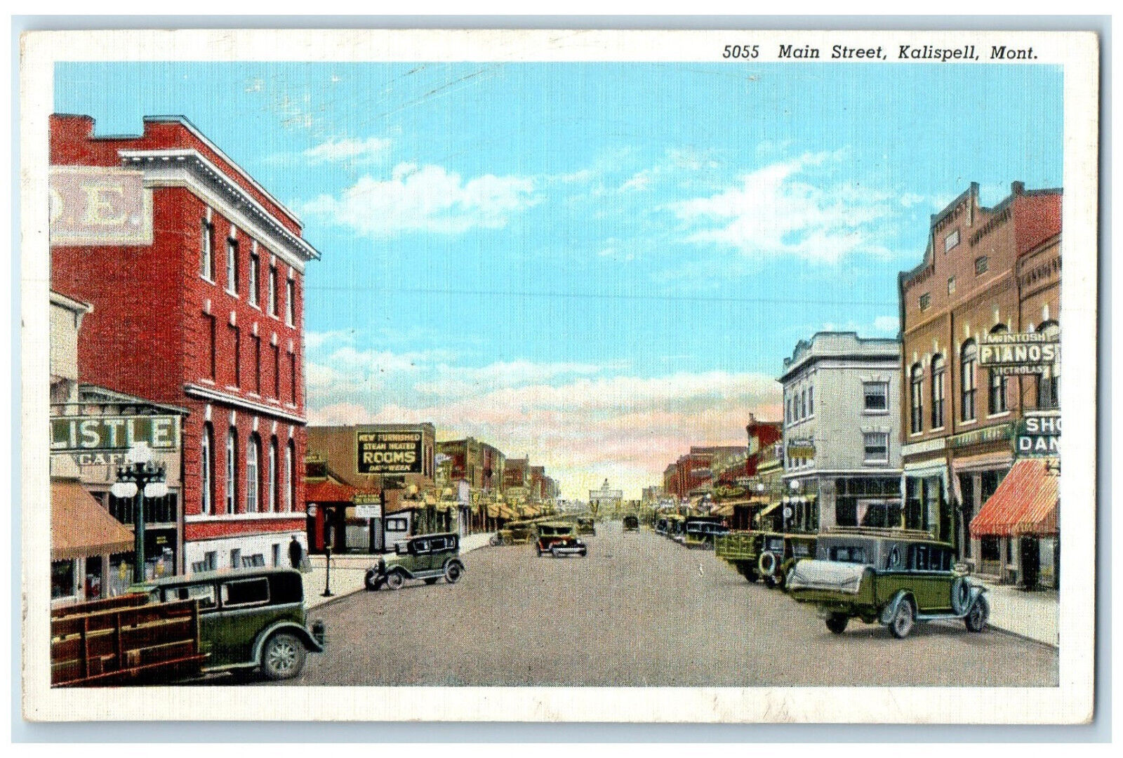 c1930's Hotel Cafe Business District Main Street Kalispell Montana MT Postcard