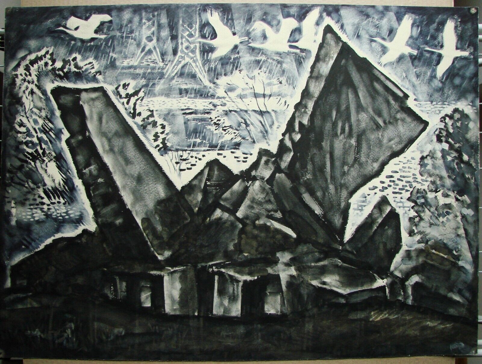 Ukrainian Soviet USSR watercolor socrealism bunker symbolism birds memory WW2